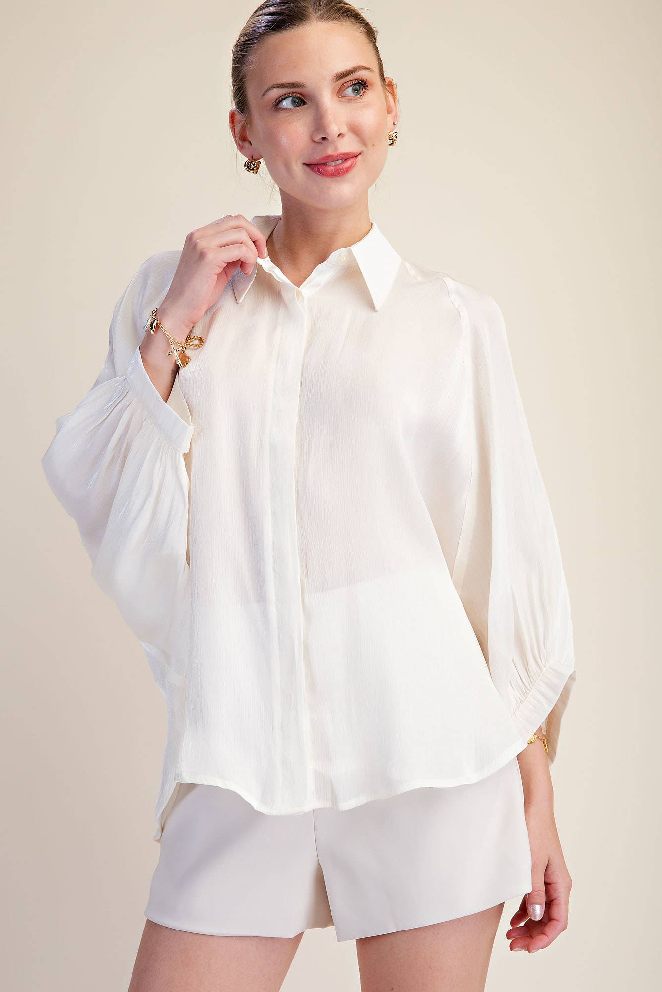 Metallic Statement Button-Down Blouse | B'Jeweled Jewelry & Accessories