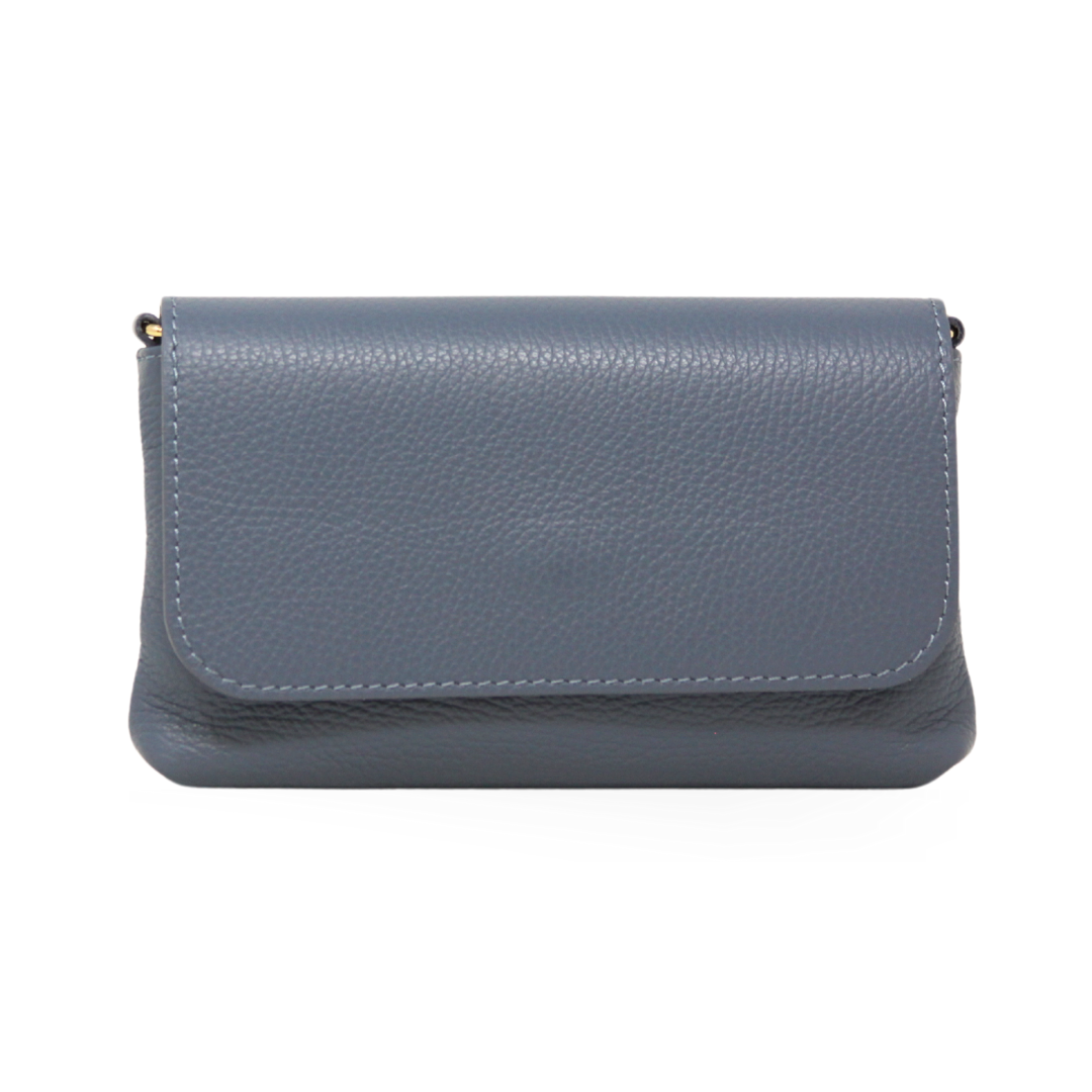 Italian Leather Crossbody Clutch with Chain Strap: Navy Blue