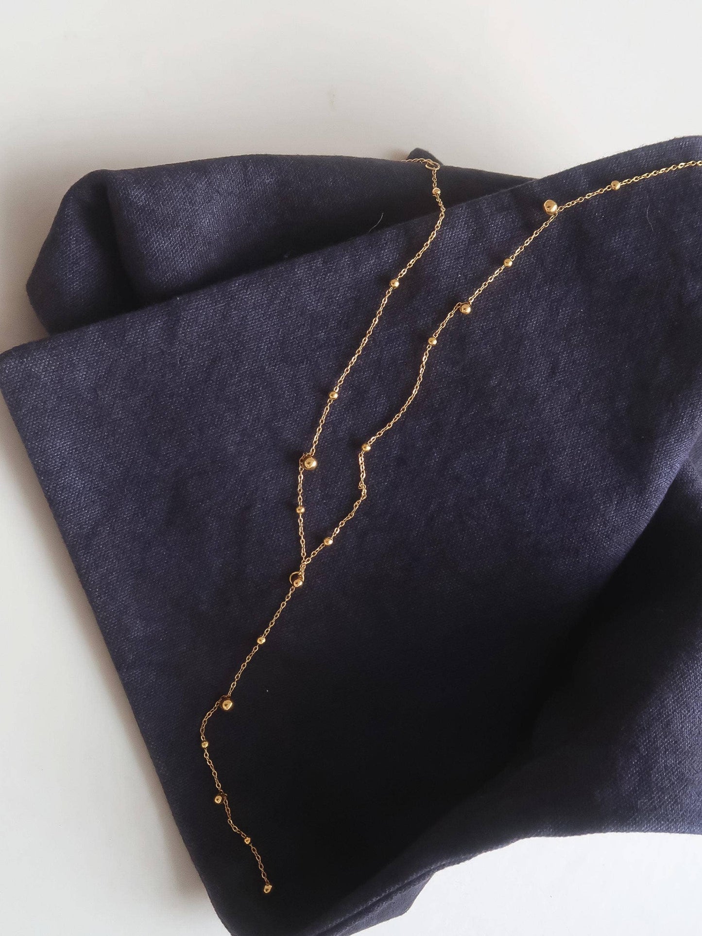 18K Gold Non-Tarnish Beaded Y Lariat Necklace