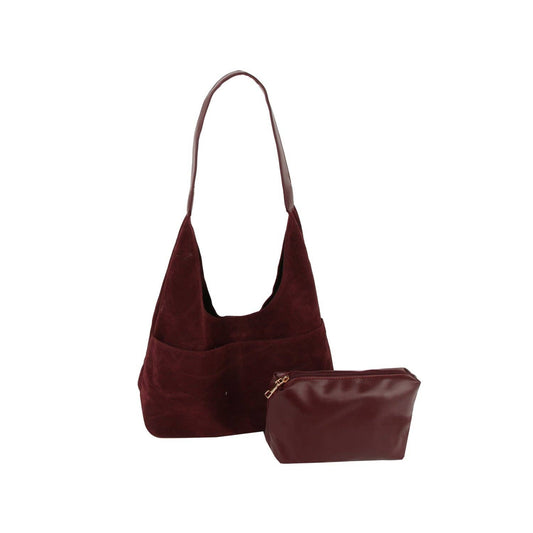 2 in 1 Suede Shoulder Bag: Wine