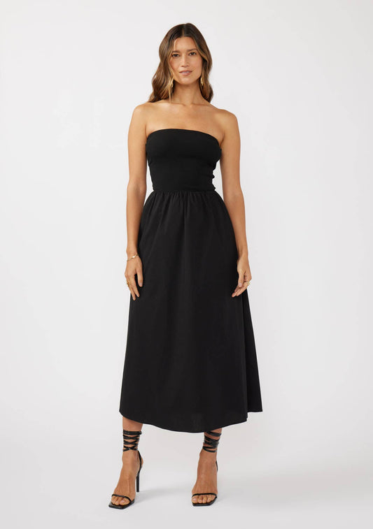 Strapless Tube Maxi Dress with Side Pockets: Black / L