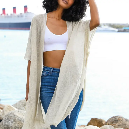 Boho Chic Sequin-Trim Kimono