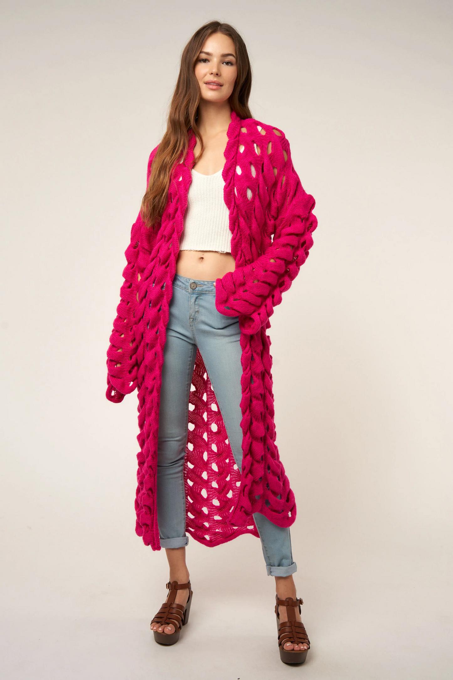 Fuchsia Chunky Knit Cardigan