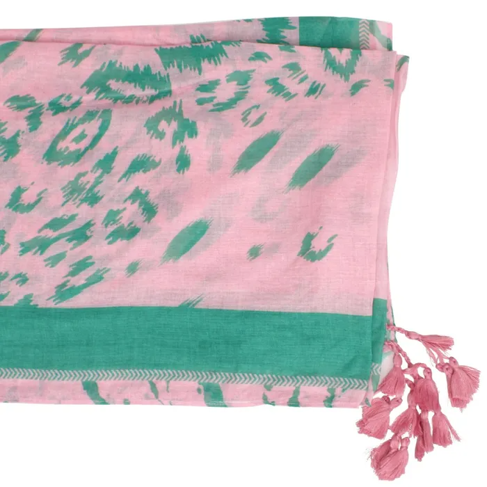 Pink & Green Leopard Print Tassel Kimono
