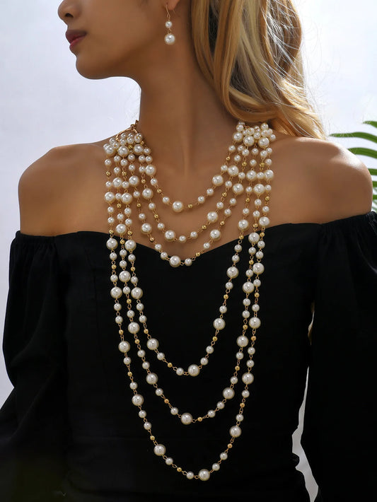 Mixed Pearl Draped Necklace Set