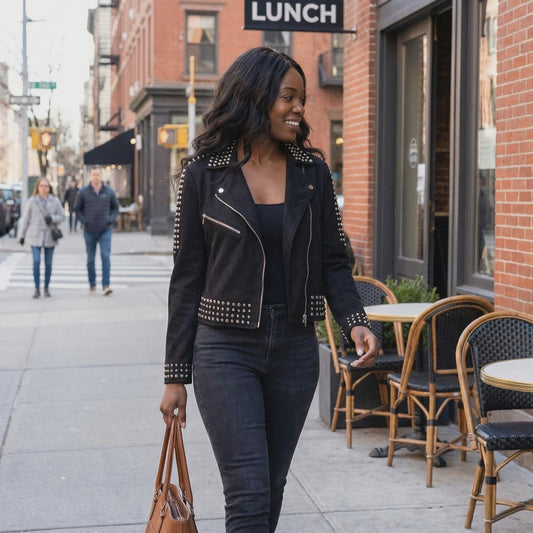 Studded Moto Jacket – Black Suede Finish