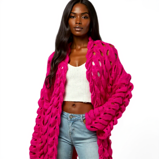 Fuchsia Chunky Knit Cardigan