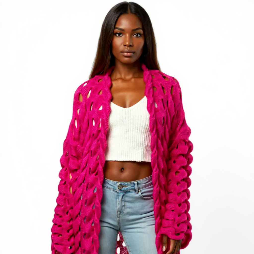 Fuchsia Chunky Knit Cardigan